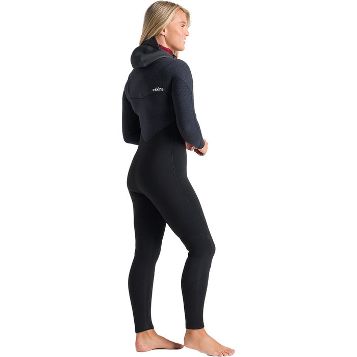 2023 C-Skins Womens ReWired 6/5mm Chest Zip Hooded Wetsuit C-RW65WH - Black / Crimson